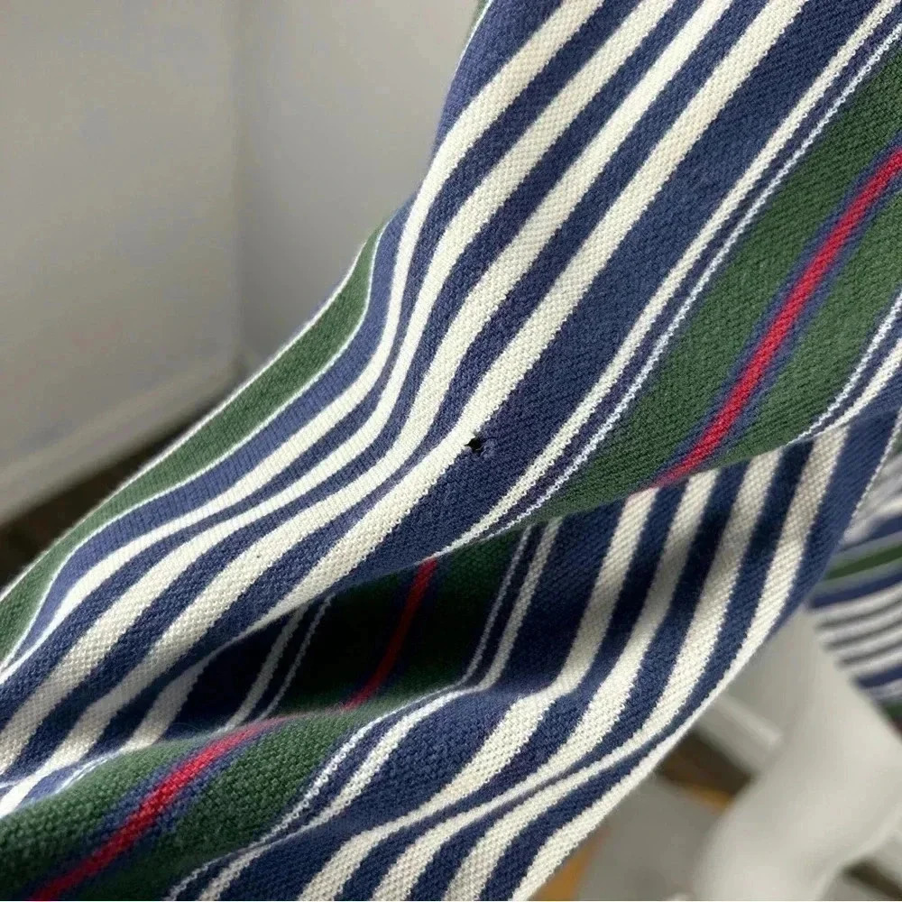 Vintage 90s Tommy Hilfiger Striped Long Sleeve Polo Shirt Black White Green Blue - Picture 5 of 12